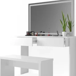 Vicco Coiffeuse Blanc 120cm avec miroir LED et banc