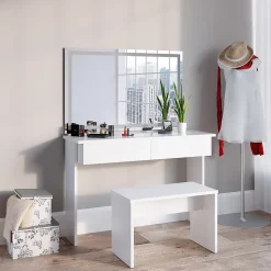 Vicco Coiffeuse Blanc 120cm avec miroir LED et banc