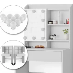 Vicco Coiffeuse Blanc 70cm avec éclairage LED