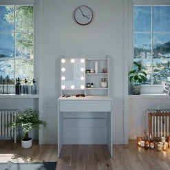 Vicco Coiffeuse Blanc 70cm avec éclairage LED