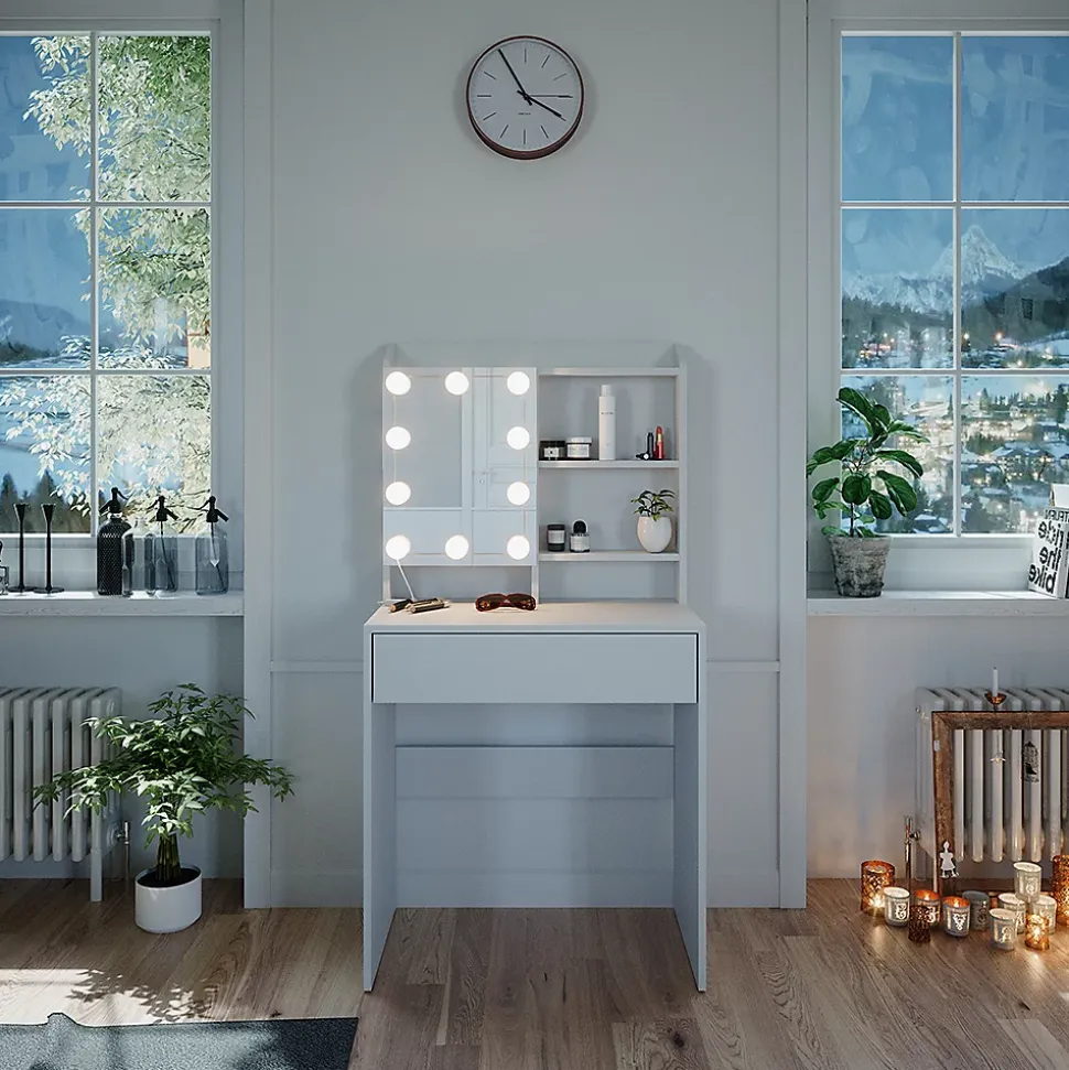 Vicco Coiffeuse Blanc 70cm avec éclairage LED
