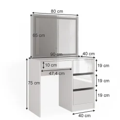 Vicco Coiffeuse Blanc 40cm avec miroir LED