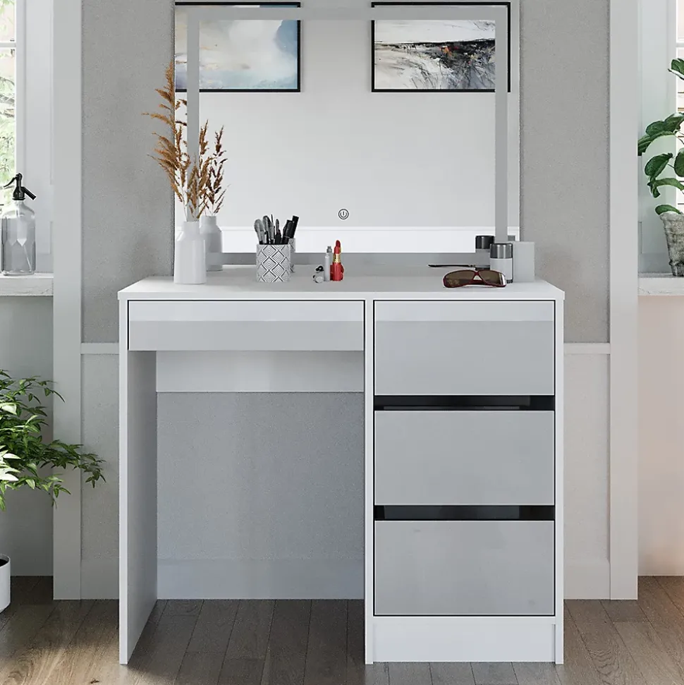 Vicco Coiffeuse Blanc 40cm avec miroir LED