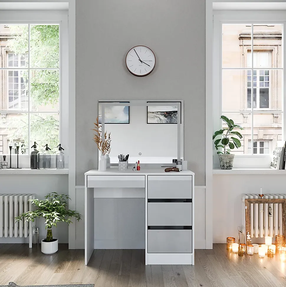 Vicco Coiffeuse Blanc 40cm avec miroir LED