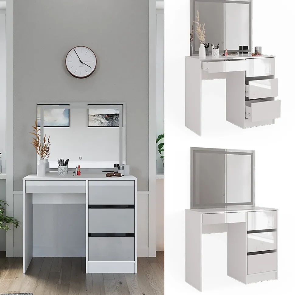 Vicco Coiffeuse Blanc 40cm avec miroir LED