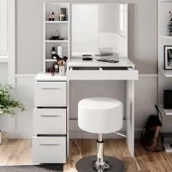 Vicco Coiffeuse Blanc 80cm avec tabouret