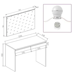 Vicco Coiffeuse Blanc 120cm avec éclairage LED