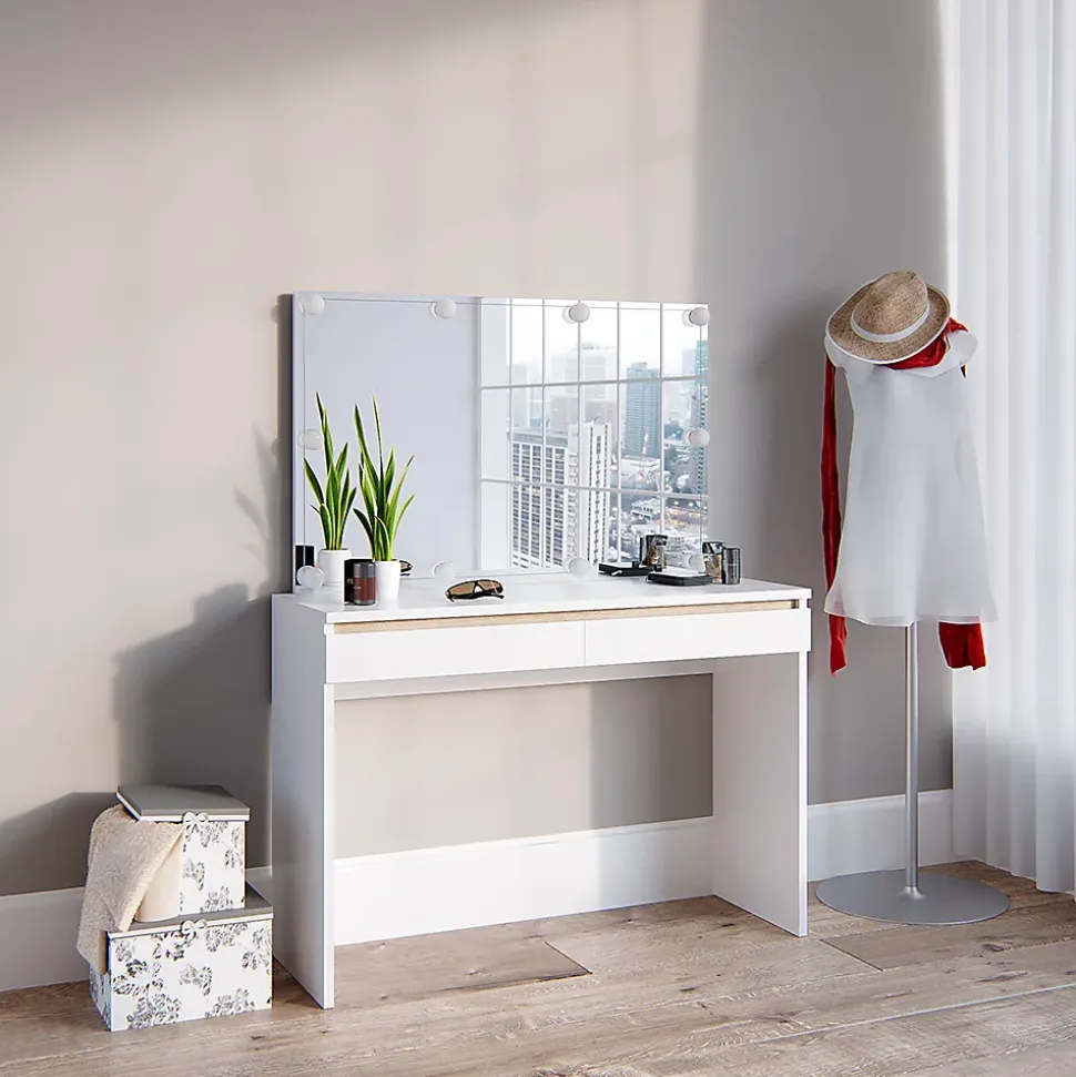 Vicco Coiffeuse Blanc 120cm avec éclairage LED