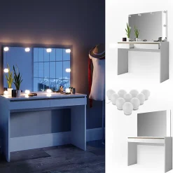 Vicco Coiffeuse Blanc 120cm avec éclairage LED
