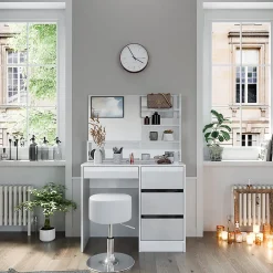 Vicco Coiffeuse Blanc 90cm avec tabouret