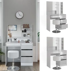Vicco Coiffeuse Blanc 90cm avec tabouret