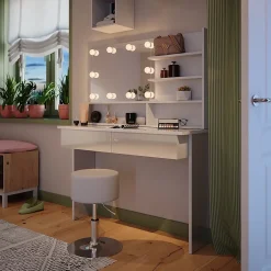 Vicco Coiffeuse Blanc 120cm avec éclairage LED et tabouret