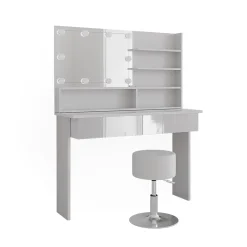 Vicco Coiffeuse Blanc 120cm avec éclairage LED et tabouret