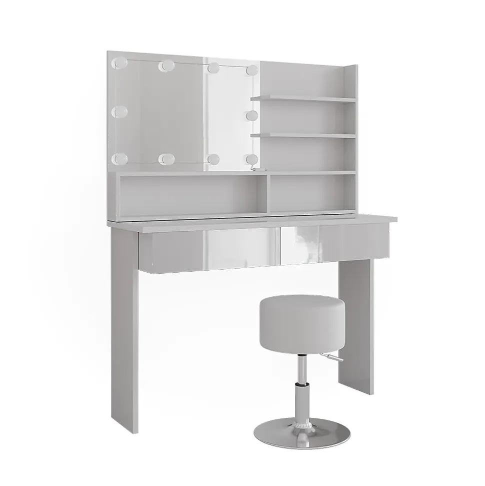 Vicco Coiffeuse Blanc 120cm avec éclairage LED et tabouret