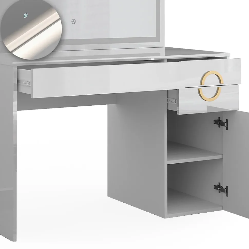 Vicco Coiffeuse Blanc 115cm avec miroir LED
