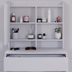 Vicco Coiffeuse Blanc 70cm avec éclairage LED et tabouret