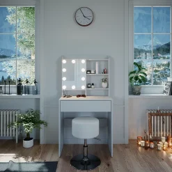 Vicco Coiffeuse Blanc 70cm avec éclairage LED et tabouret