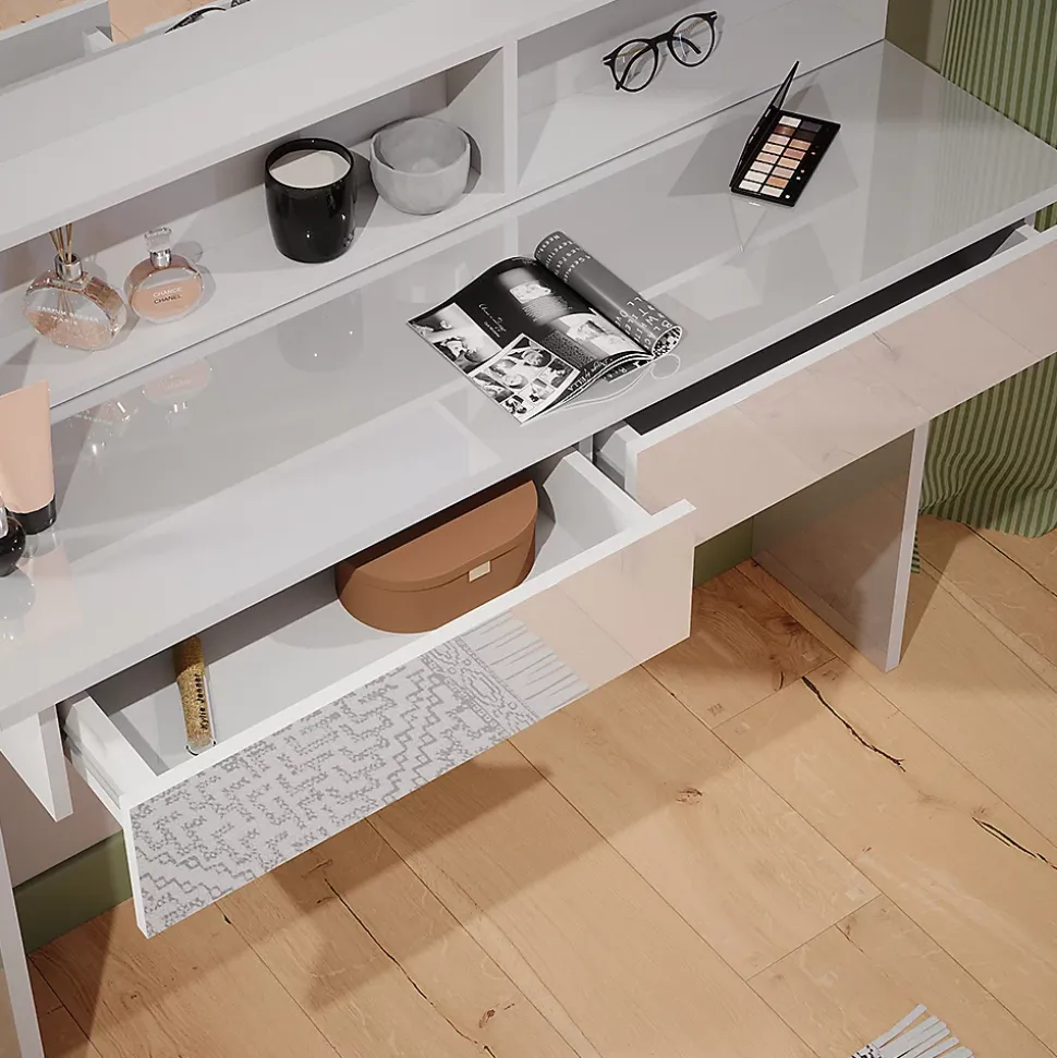 Vicco Coiffeuse Blanc 120cm avec étagère miroir