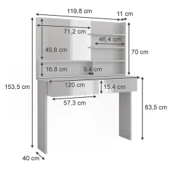 Vicco Coiffeuse Blanc 120cm avec étagère miroir