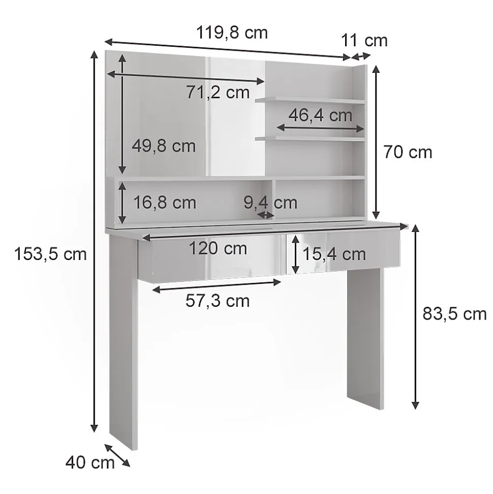 Vicco Coiffeuse Blanc 120cm avec étagère miroir