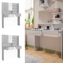 Vicco Coiffeuse Blanc 120cm avec étagère miroir