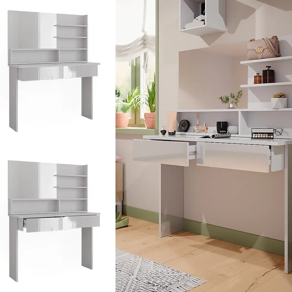 Vicco Coiffeuse Blanc 120cm avec étagère miroir