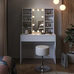 Vicco Coiffeuse Blanc 93cm avec éclairage LED