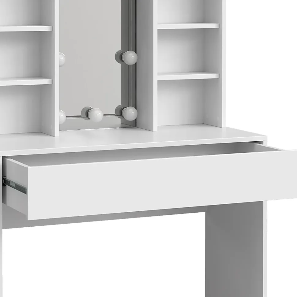 Vicco Coiffeuse Blanc 93cm avec éclairage LED