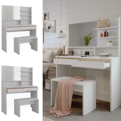 Vicco Coiffeuse Blanc 120cm avec banc