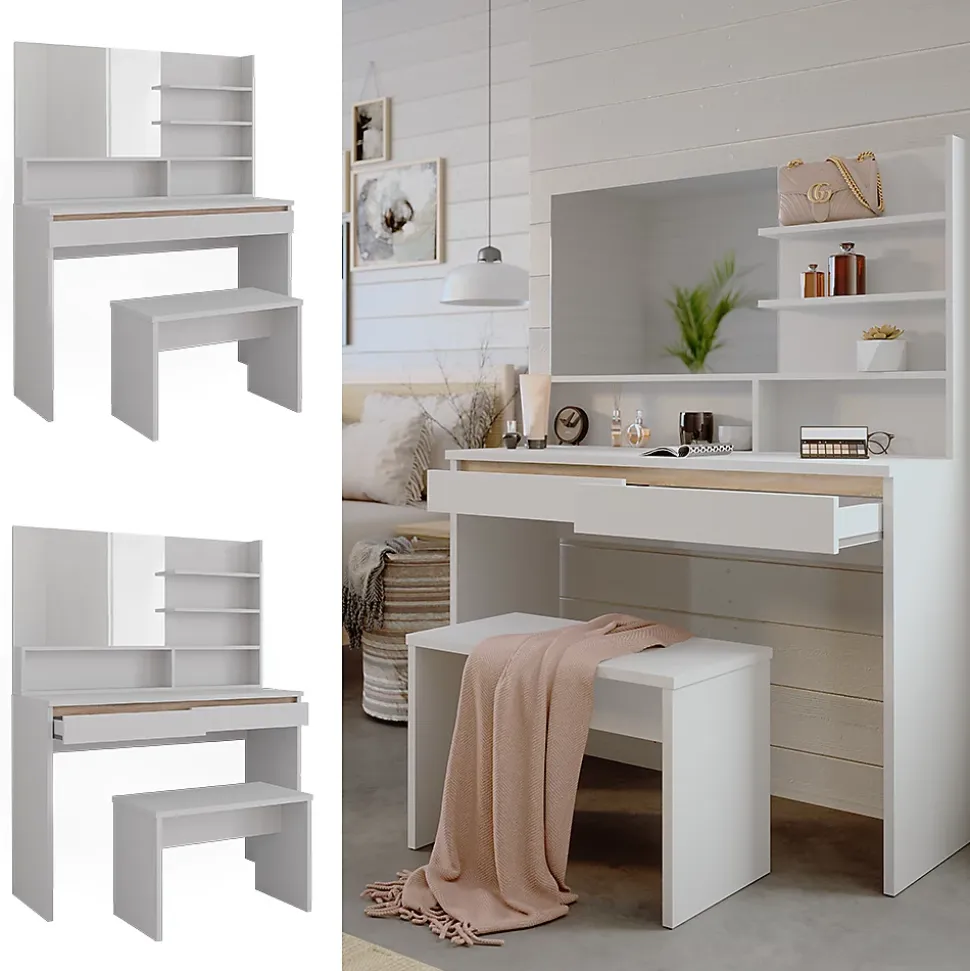 Vicco Coiffeuse Blanc 120cm avec banc
