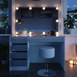 Vicco Coiffeuse Blanc 120cm avec éclairage LED et tabouret