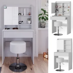 Vicco Coiffeuse Blanc 70cm avec tabouret