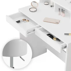 Vicco Coiffeuse Blanc 80cm avec tabouret
