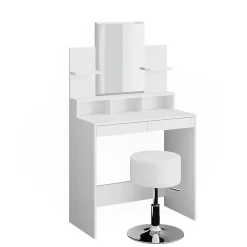 Vicco Coiffeuse Blanc 80cm avec tabouret
