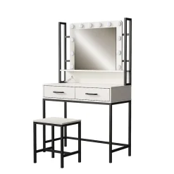 Vicco Coiffeuse Blanc 90cm Avec éclairage LED et tabouret