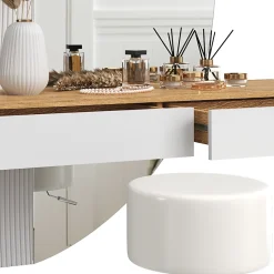 Vicco Coiffeuse Blanc 120cm avec éclairage LED et tabouret