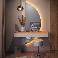 Vicco Coiffeuse Blanc 120cm avec éclairage LED et tabouret