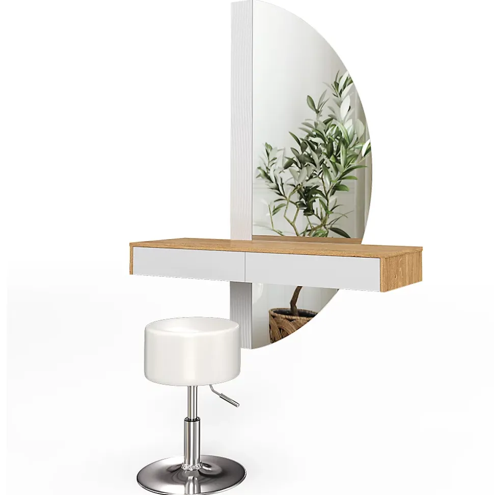 Vicco Coiffeuse Blanc 120cm avec éclairage LED et tabouret