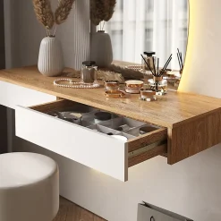 Vicco Coiffeuse Blanc 120cm avec éclairage LED et tabouret
