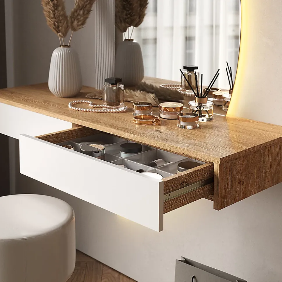Vicco Coiffeuse Blanc 120cm avec éclairage LED et tabouret