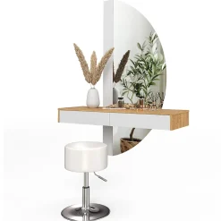 Vicco Coiffeuse Blanc 120cm avec éclairage LED et tabouret