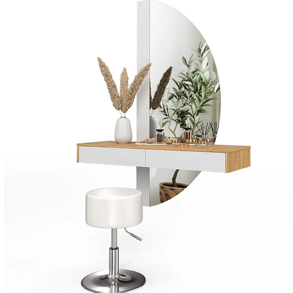 Vicco Coiffeuse Blanc 120cm avec éclairage LED et tabouret