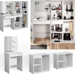 Vicco Coiffeuse Blanc 140cm avec armoires