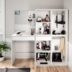 Vicco Coiffeuse Blanc 140cm avec armoires