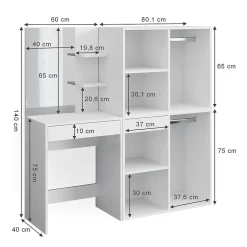 Vicco Coiffeuse Blanc 140cm avec armoires