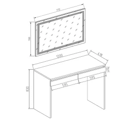 Vicco Coiffeuse Blanc 120cm avec miroir LED