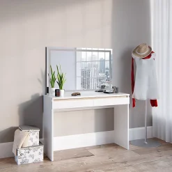 Vicco Coiffeuse Blanc 120cm avec miroir LED