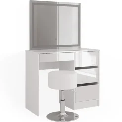 Vicco Coiffeuse Blanc 40cm avec miroir LED et tabouret