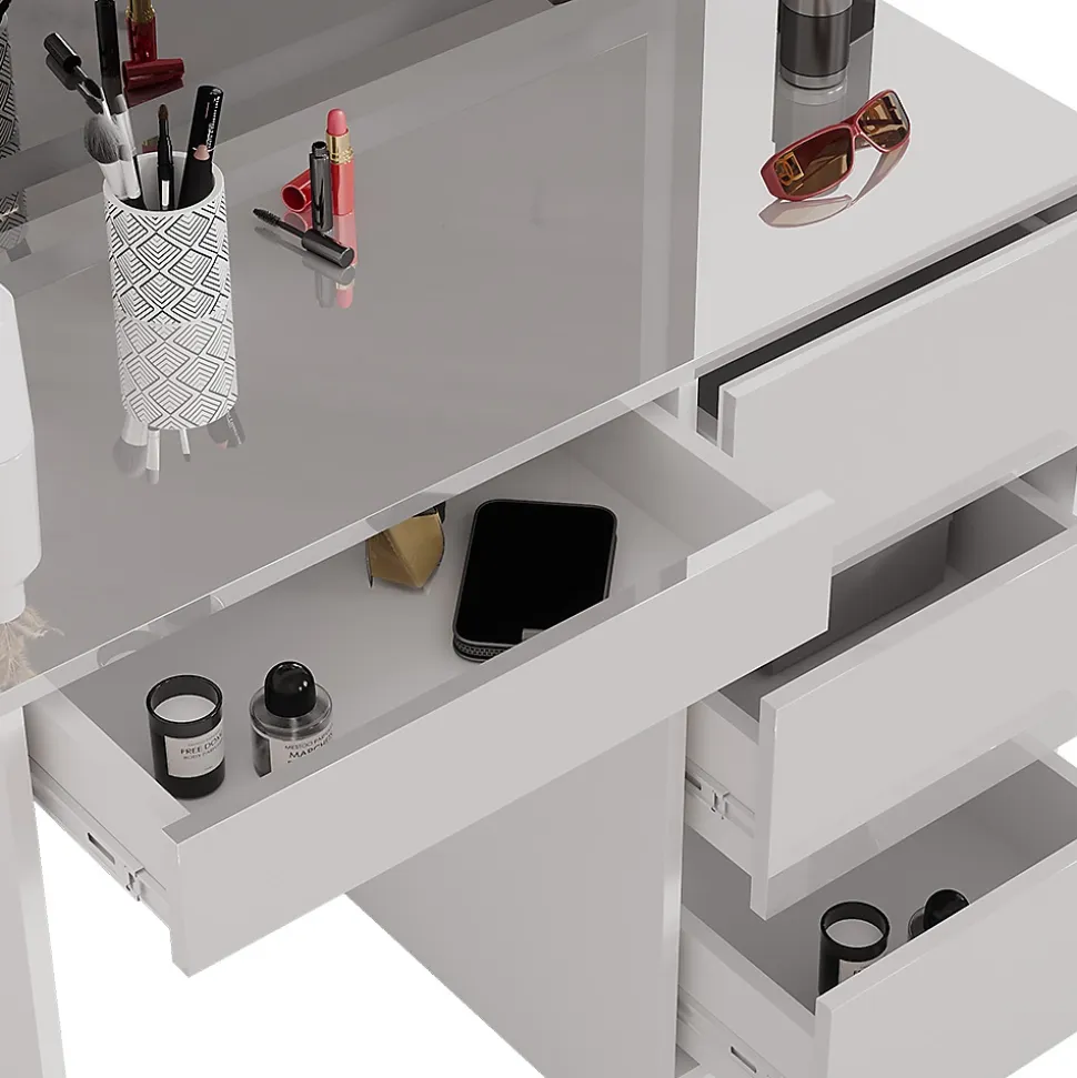 Vicco Coiffeuse Blanc 40cm avec miroir LED et tabouret