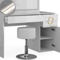 Vicco Coiffeuse Blanc 115cm avec miroir LED et tabouret